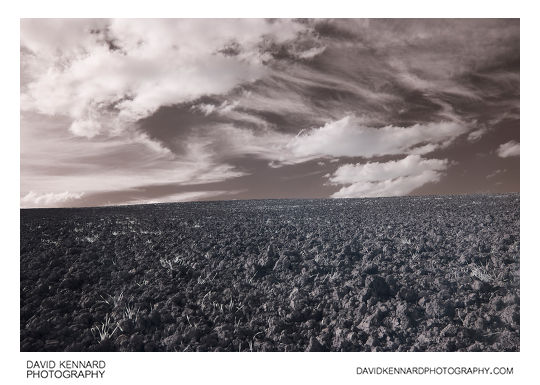 Ploughed field and cloudy sky in IR